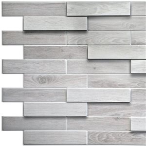 Dundee Deco Falkirk Retro 3D 39-in x 1.6-ft Embossed Faux Wood White/grey Wall Panel - Set of 10