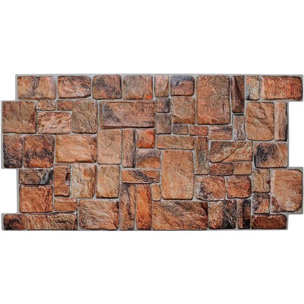 Dundee Deco Falkirk Retro 3D 39-in x 1.7-ft Embossed Faux Stone Brown/Red Wall Panel - Set of 10