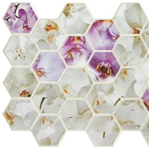 Dundee Deco Falkirk Retro 3D 38-in x 1.6-ft Embossed Faux Mosaic Purple/white Wall Panel - Set of 5