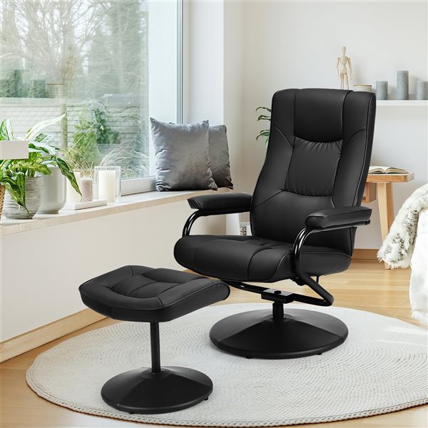 Costway Modern Black PU Leather Recliner Accent Chair with Ottoman