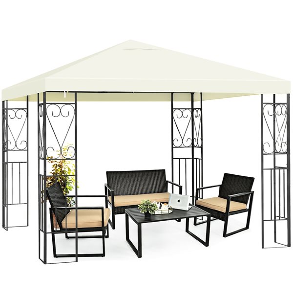 Costway 10-ft x 10-ft Off-White Semi-permanent Gazebo with Polyester Roof