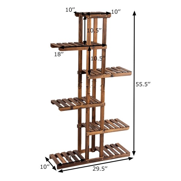 Costway 55.5-in Brown Indoor 6-Tier Wood Plant Stand