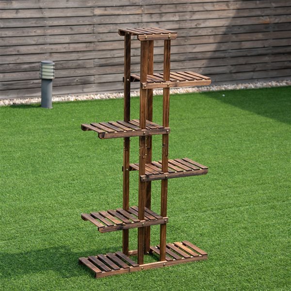 Costway 55.5-in Brown Indoor 6-Tier Wood Plant Stand