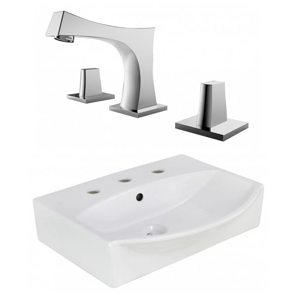 American Imaginations Rectangular 19.5-in White Vessel Bathroom Sink - Chrome Hardware