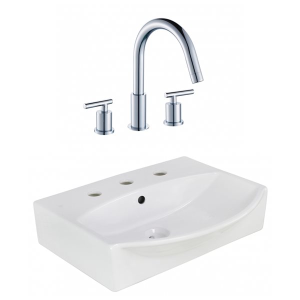 American Imaginations Rectangular 19.5-in White Bathroom Vessel Sink with Chrome Hardware