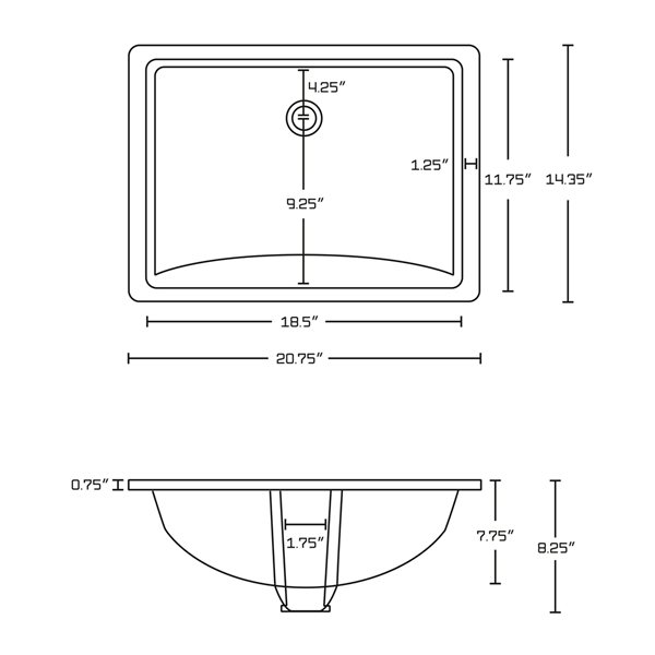 American Imaginations White Rectangular 20.75-in Bathroom Undermount Sink with Bronze Hardware