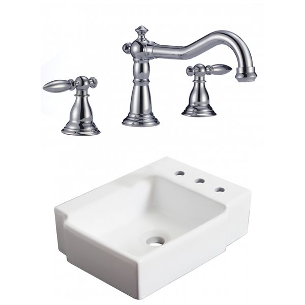 American Imaginations White 16.25-in Rectangular Bathroom Wall-mount Sink / Chrome Hardware
