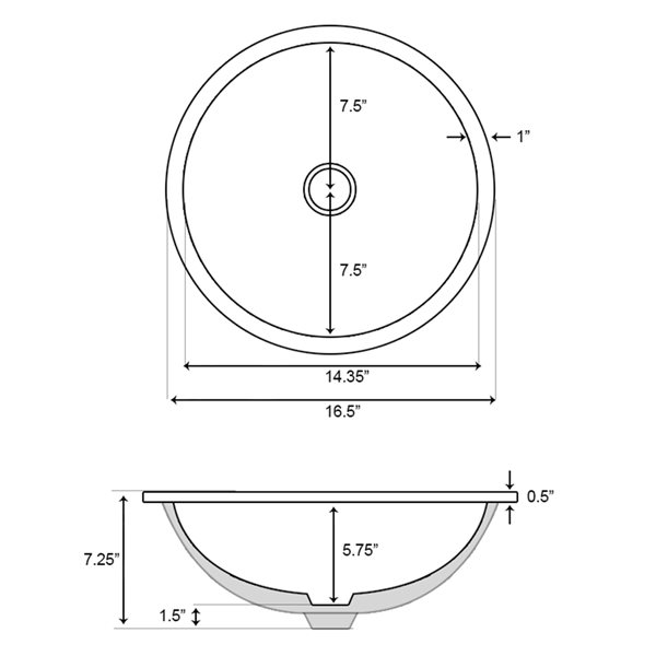 American Imaginations White 16.5-in Round Bathroom Undermount Sink with Black Hardware