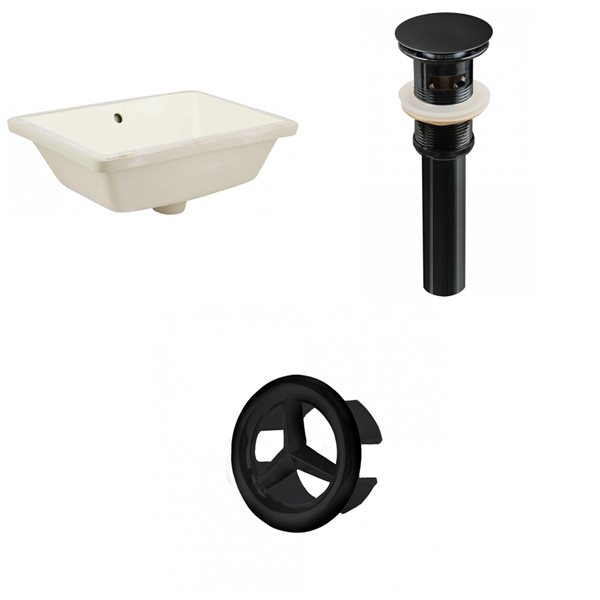 American Imaginations Biscuit 18.25-in Rectangular Bathroom Undermount Sink with Black Hardware - Drain included