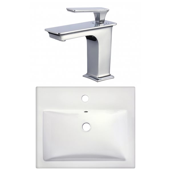 American Imaginations Rectangular White 20.75-in Bathroom Vessel Sink with Chrome Hardware (Single hole)