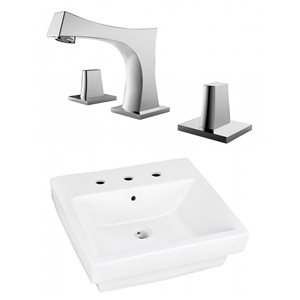 Ens. lavabo vasque de salle de bains blanc rectangulaire par American Imaginations de 19 po avec accessoire chrome