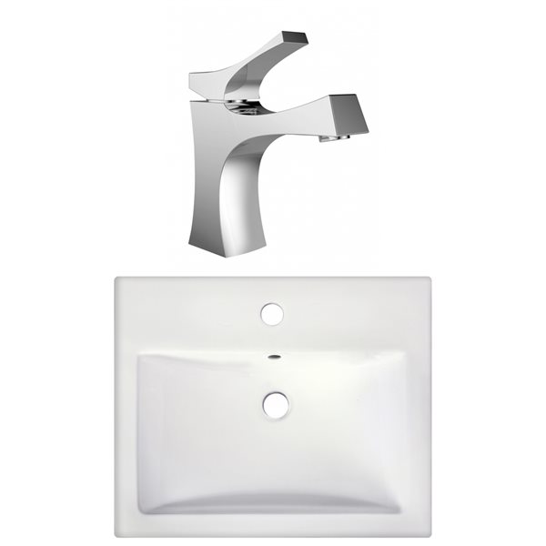 American Imaginations White Rectangular 20.75-in Bathroom Vessel Sink with Chrome Hardware (Single hole)