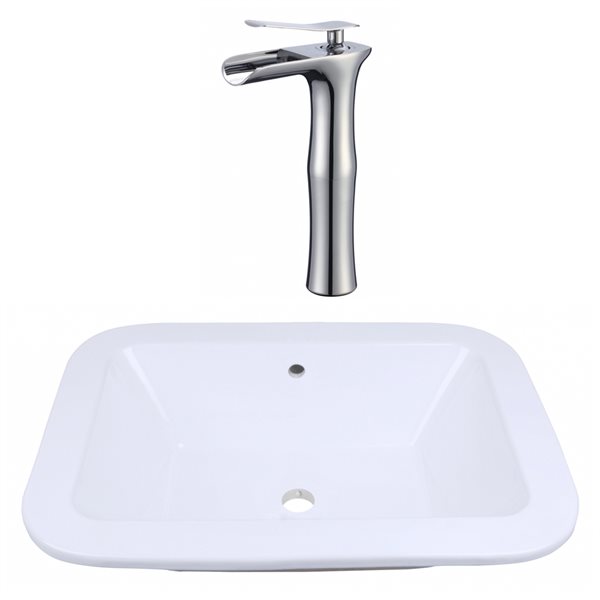 American Imaginations Rectangular White 21.75-in Bathroom Drop-in Sink with Chrome Hardware