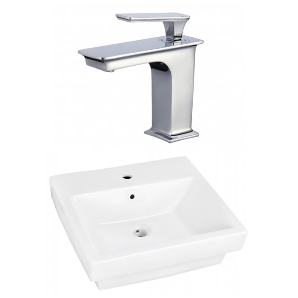 American Imaginations Rectangular 20.5-in White Bathroom Vessel Sink with Chrome Hardware Included