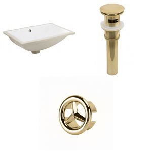 American Imaginations White 20.75-in Rectangular Bathroom Undermount Sink with Gold Hardware (Drain included)