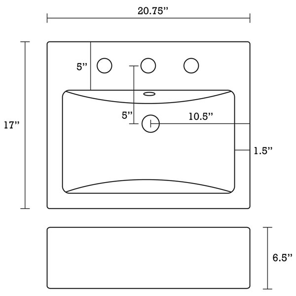 American Imaginations White Rectangular 20.75-in Bathroom Vessel Sink with Chrome Hardware (8-in centerset)