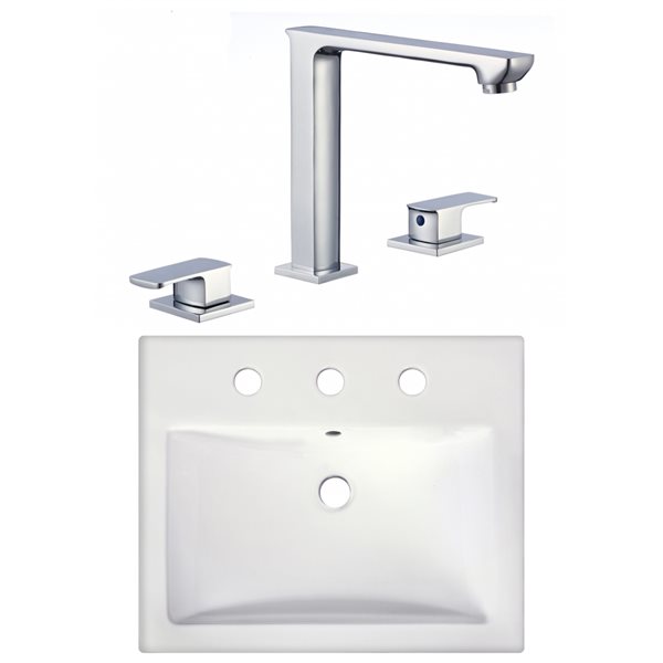 American Imaginations White Rectangular 20.75-in Bathroom Vessel Sink with Chrome Hardware (8-in centerset)