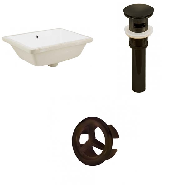 American Imaginations White 18.25-in Rectangular Bathroom Undermount Sink with Bronze Hardware - Drain included