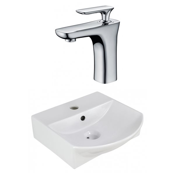 American Imaginations 13.75-in Rectangular White Bathroom Vessel Sink and Chrome Hardware
