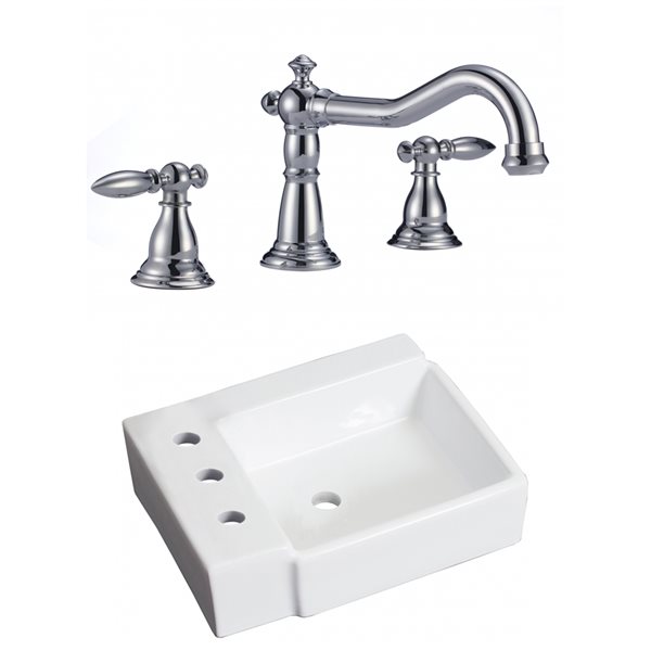 American Imaginations Rectangular 16.25-in White Bathroom Vessel Sink - Chrome Hardware