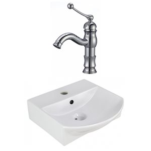 American Imaginations White 13.75-in Rectangular Bathroom Vessel Sink with Chrome Hardware