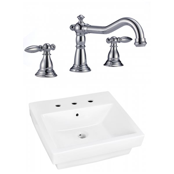 American Imaginations White 20.5-in Rectangular Bathroom Vessel Sink with Chrome Hardware