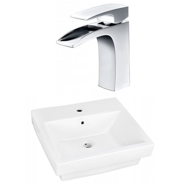 American Imaginations White Rectangular 19-in Bathroom Vessel Sink and Chrome Hardware