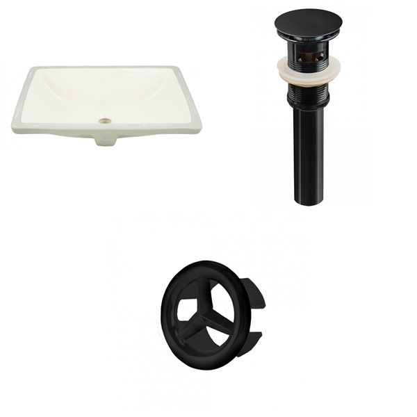 American Imaginations Biscuit 18.25-in Rectangular Bathroom Undermount Sink with Black Hardware (Drain included)