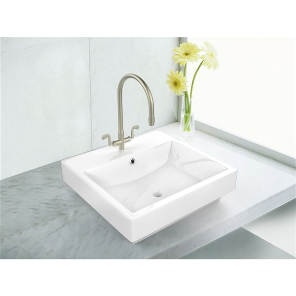 American Imaginations White 20.5-in Rectangular Bathroom Vessel Sink - Chrome Hardware