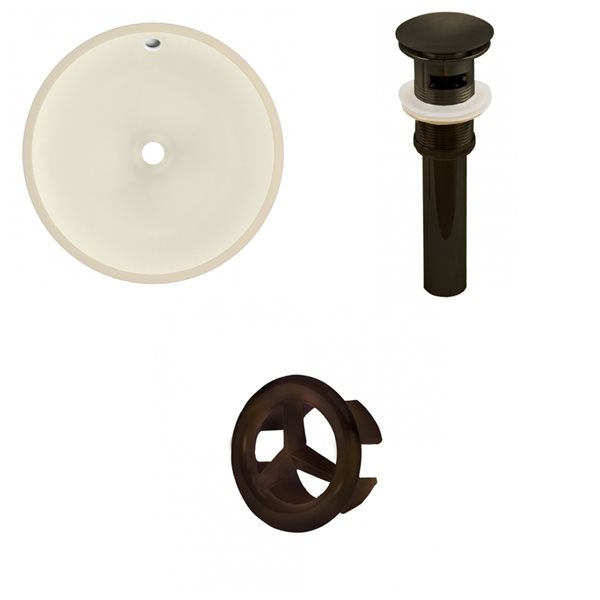 American Imaginations Biscuit 16-in Round Bathroom Undermount Sink with Bronze Hardware - Drain included