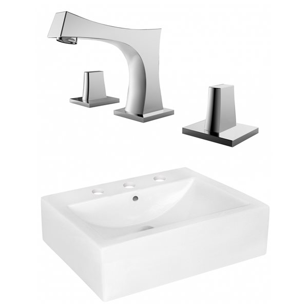 American Imaginations White Rectangular 20.25-in Bathroom Vessel Sink with Chrome Hardware