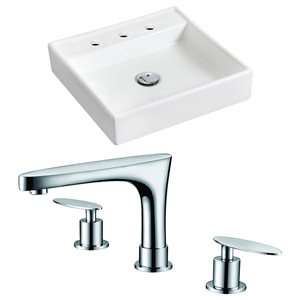 American Imaginations 17.5-in x 17.5-in White Ceramic Square Wall-Mount Bathroom Sink - Faucet Included