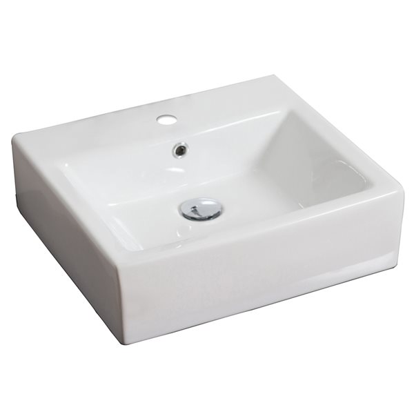 American Imaginations 16.5-in x 21-in White Ceramic Rectangular Vessel Bathroom Sink - Faucet, Overflow Drain and Drain Included
