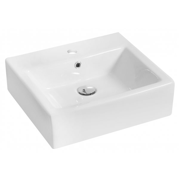 American Imaginations White Ceramic Vessel Rectangular Bathroom Sink with Faucet and Overflow Drain (16.5-in x 21-in)