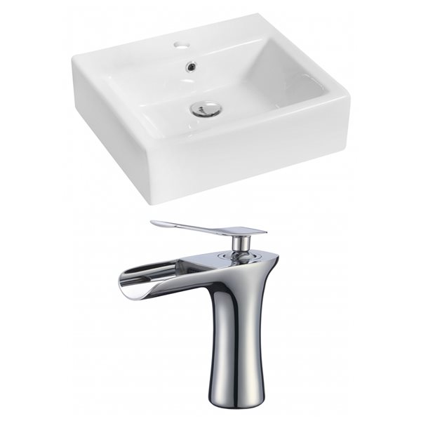 American Imaginations White Ceramic Vessel Rectangular Bathroom Sink with Faucet and Overflow Drain (16.5-in x 21-in)