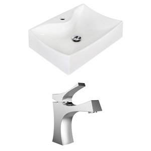 Vasque de salle de bain rectangulaire par American Imaginations en céramique blanche, robinet inclus (15,75 po x 21,5 po)