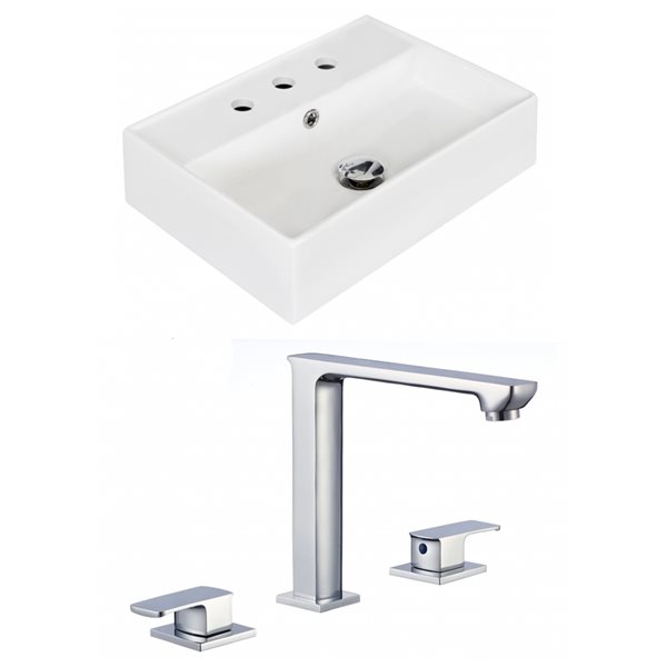 American Imaginations White Ceramic Rectangular Wall-Mount Bathroom Sink with Faucet and Overflow Drain (13.75-in x 19.75-in)
