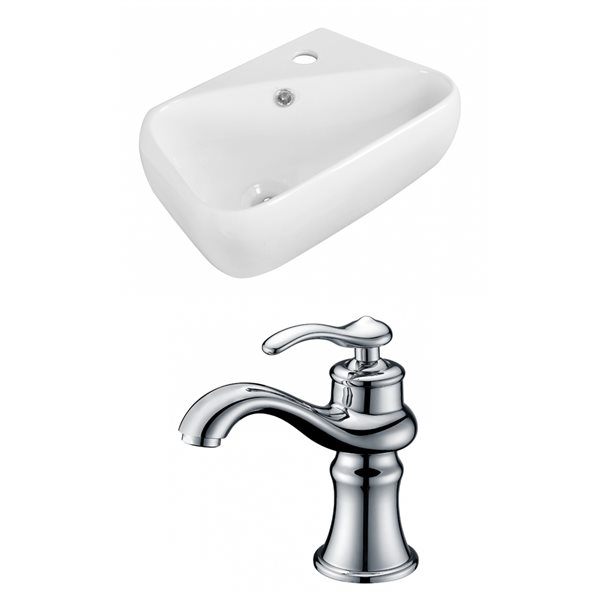 American Imaginations Rectangular White Ceramic Wall-Mount Bathroom Sink - Overflow Drain and Faucet Included (11-in x 17.5-in)