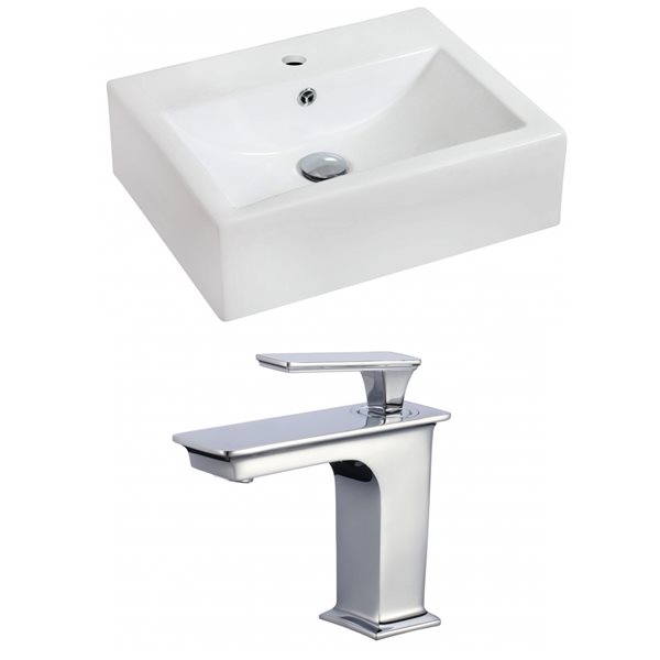 American Imaginations White Ceramic Rectangular Wall-Mount Bathroom Sink with Faucet and Overflow Drain (16.25-in x 20.25-in)