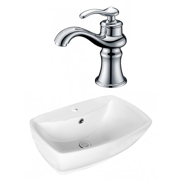 American Imaginations White Ceramic Rectangular Vessel Bathroom Sink - Overflow Drain and Faucet Included (15.75-in x 21.75-in)