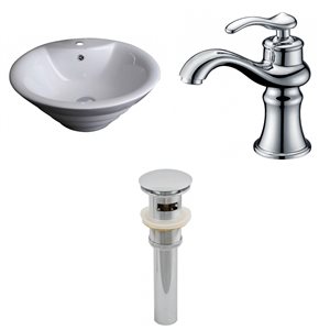 Vasque ronde par American Imaginations en céramique blanche, robinet, trop-plein et drain inclus (19,25 po x 19,25 po)