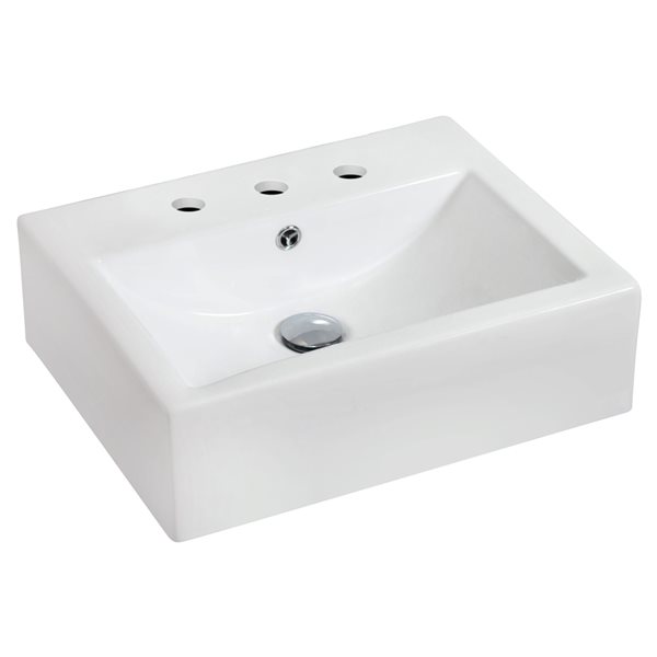 American Imaginations White Ceramic Wall-Mount Rectangular Bathroom Sink with Faucet and Overflow Drain (16.25-in x 20.25-in)