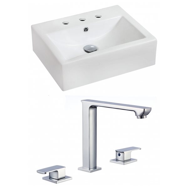 American Imaginations White Ceramic Wall-Mount Rectangular Bathroom Sink with Faucet and Overflow Drain (16.25-in x 20.25-in)