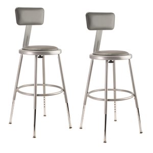 National Public Seating 6400 Series Upholstered Grey Adjustable Height Steel Bar Stools - 2-Pack