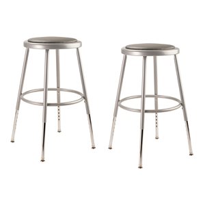 National Public Seating 6400 Series Upholstered Grey Steel Bar Stools with Adjustable Height - 2-Pack