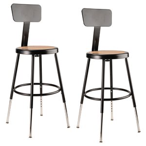 National Public Seating 6200 Series Black and Brown Steel Bar Stools with Adjustable Height - 2-Pack