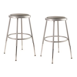 National Public Seating 6400 Series Grey Adjustable Height Upholstered Steel Bar Stools - 2-Pack