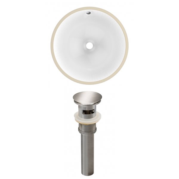 American Imaginations White Enamel Glaze Round Undermount Bathroom Sink with Overflow Drain - 16.5-in L x 16.5-in W