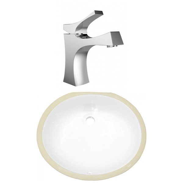 American Imaginations Oval White Enamel Glaze Undermount Bathroom Sink with Faucet and Overflow Drain (13.25-in L x 16.5-in W)