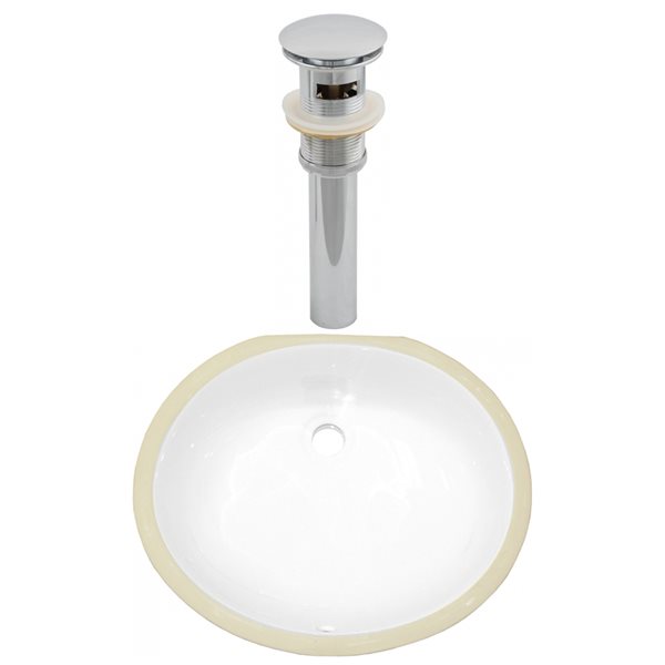 American Imaginations Oval White Enamel Glaze Undermount Bathroom Sink with Overflow Drain and Drain (15.25-in L x 18.25-in W)